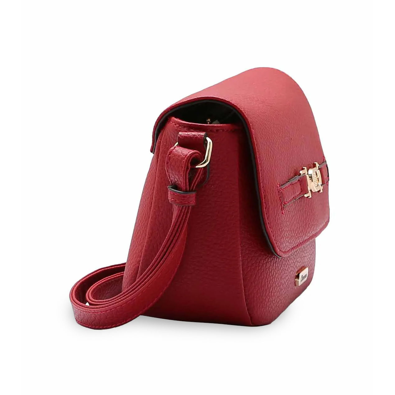 Bolsa feminina vinho em PVC vista lateral mostrando profundidade e alça ajustável